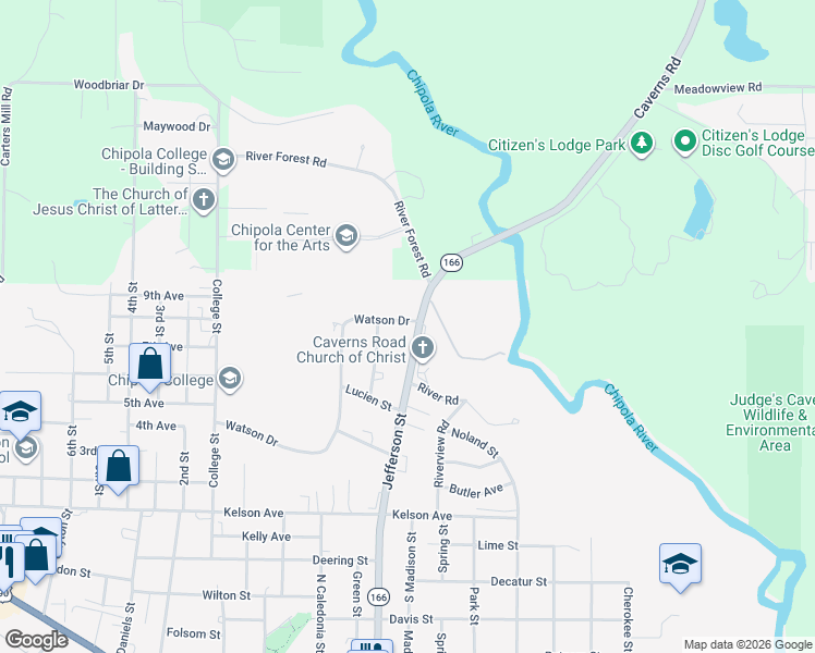 map of restaurants, bars, coffee shops, grocery stores, and more near 3024 Jefferson Street in Marianna