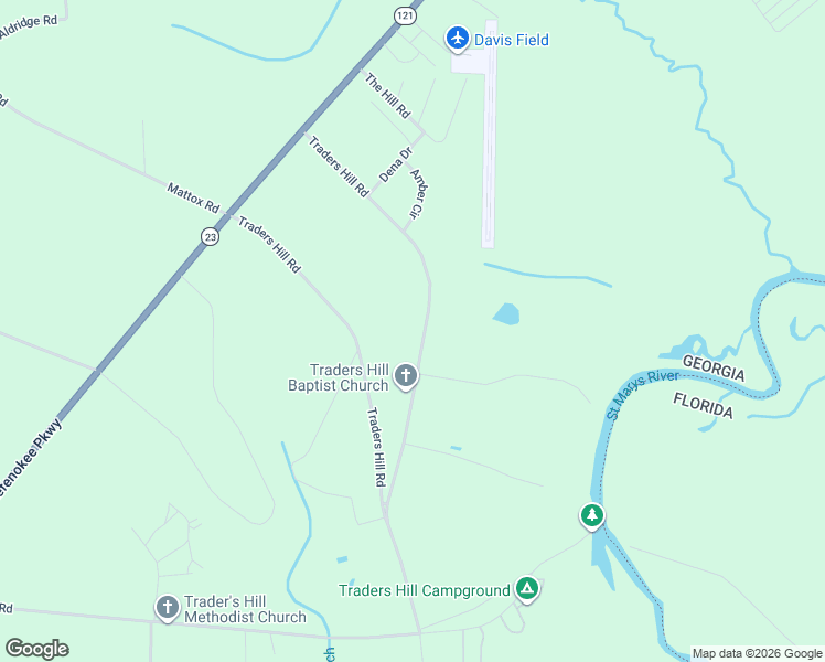 map of restaurants, bars, coffee shops, grocery stores, and more near 524 Traders Hill Road in Folkston