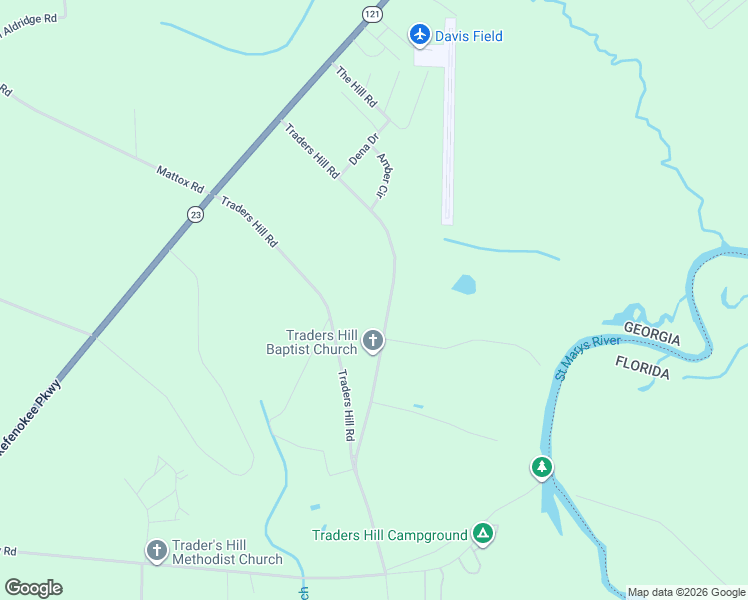 map of restaurants, bars, coffee shops, grocery stores, and more near 524 Traders Hill Road in Folkston