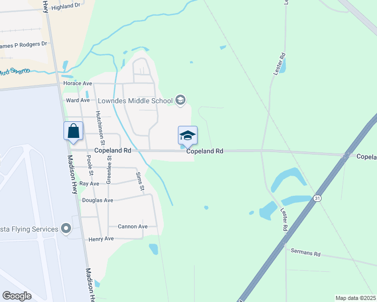 map of restaurants, bars, coffee shops, grocery stores, and more near 2379 Copeland Road in Valdosta