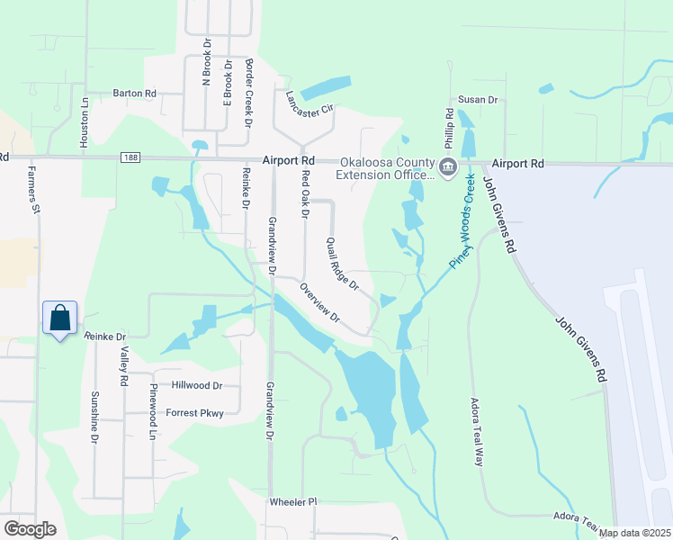 map of restaurants, bars, coffee shops, grocery stores, and more near Quail Ridge Drive in Crestview