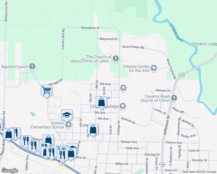 map of restaurants, bars, coffee shops, grocery stores, and more near 4332 8th Avenue in Marianna