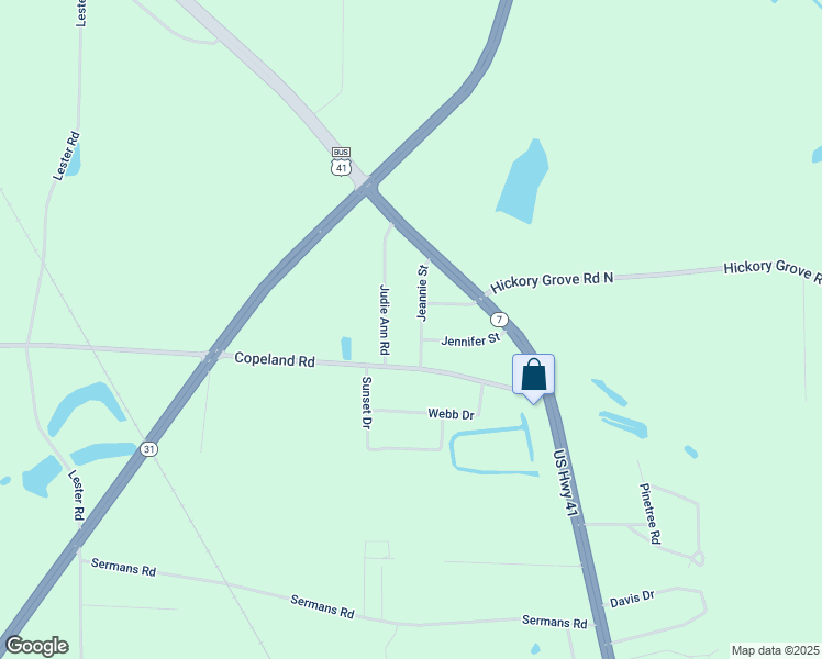 map of restaurants, bars, coffee shops, grocery stores, and more near 2766 Jeannie Street in Valdosta