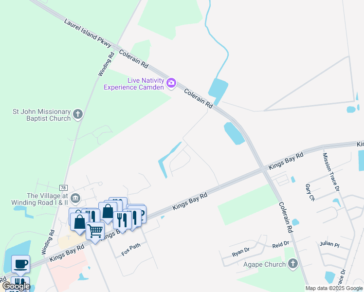 map of restaurants, bars, coffee shops, grocery stores, and more near 24 Sapalo Drive in St. Marys