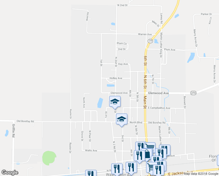 map of restaurants, bars, coffee shops, grocery stores, and more near 844 Glenwood Avenue in Chipley