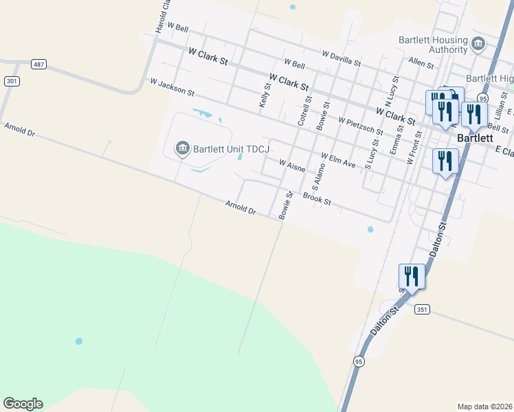map of restaurants, bars, coffee shops, grocery stores, and more near 620 Arnold Drive in Bartlett