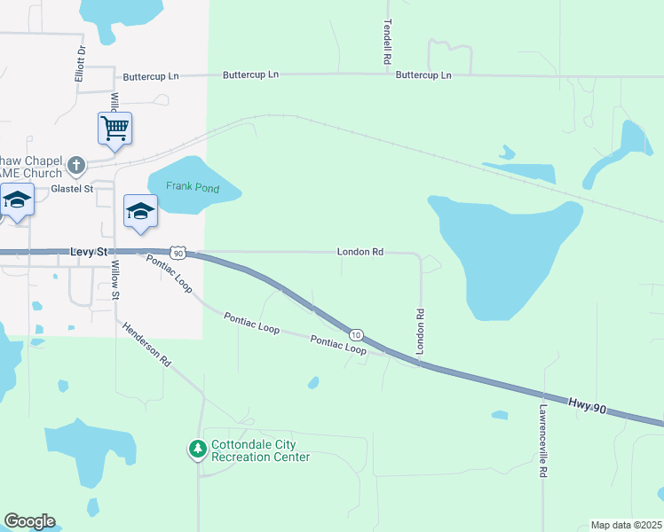 map of restaurants, bars, coffee shops, grocery stores, and more near 2877 London Road in Cottondale