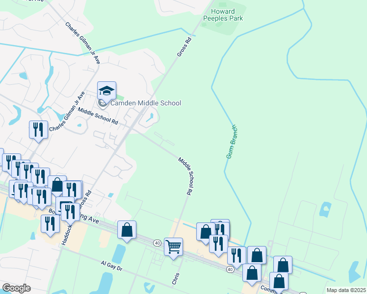 map of restaurants, bars, coffee shops, grocery stores, and more near 1426 Middle School Road in Kingsland