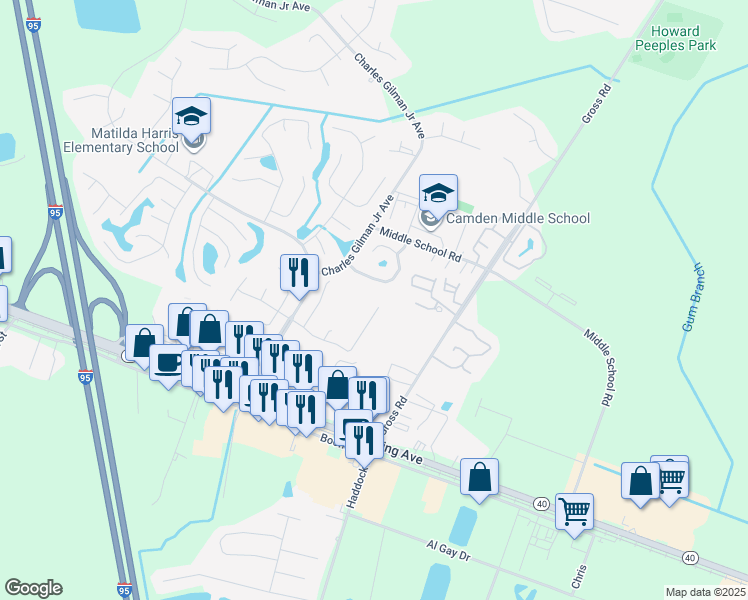 map of restaurants, bars, coffee shops, grocery stores, and more near 231 Royal Palms Avenue in Kingsland