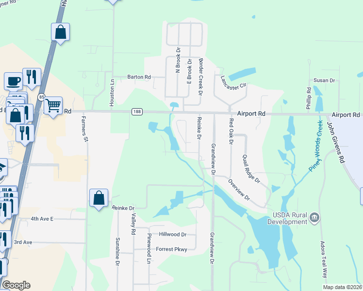 map of restaurants, bars, coffee shops, grocery stores, and more near 121 Winchester Way in Crestview