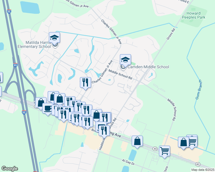 map of restaurants, bars, coffee shops, grocery stores, and more near 231 Royal Palms Avenue in Kingsland