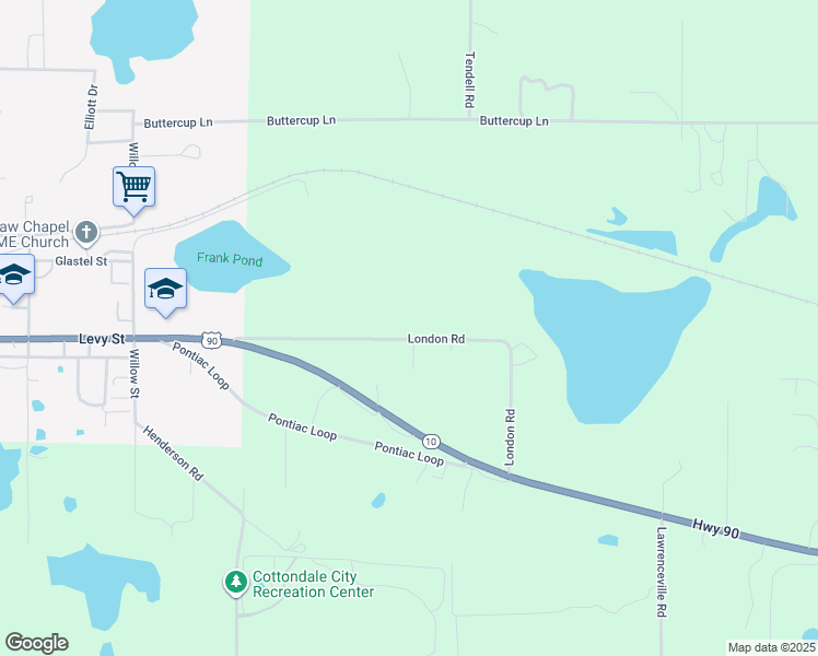 map of restaurants, bars, coffee shops, grocery stores, and more near 2877 London Road in Cottondale