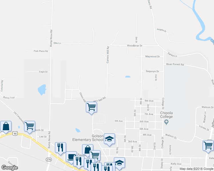 map of restaurants, bars, coffee shops, grocery stores, and more near Carters Mill Road in Marianna