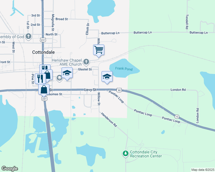 map of restaurants, bars, coffee shops, grocery stores, and more near 2766 Levy Street in Cottondale