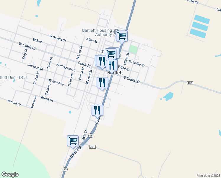 map of restaurants, bars, coffee shops, grocery stores, and more near 205 Dalton Street in Bartlett