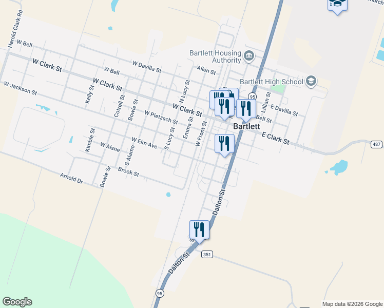 map of restaurants, bars, coffee shops, grocery stores, and more near 237 NorthWest Front Street in Bartlett