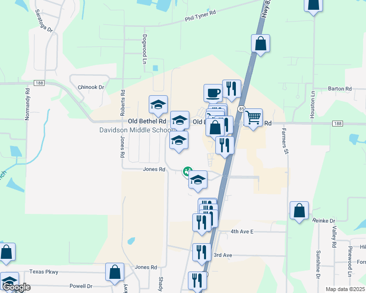 map of restaurants, bars, coffee shops, grocery stores, and more near 6261 Old Bethel Road in Crestview