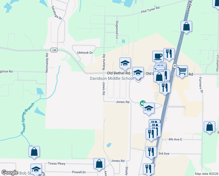 map of restaurants, bars, coffee shops, grocery stores, and more near 6216 Old Bethel Road in Crestview