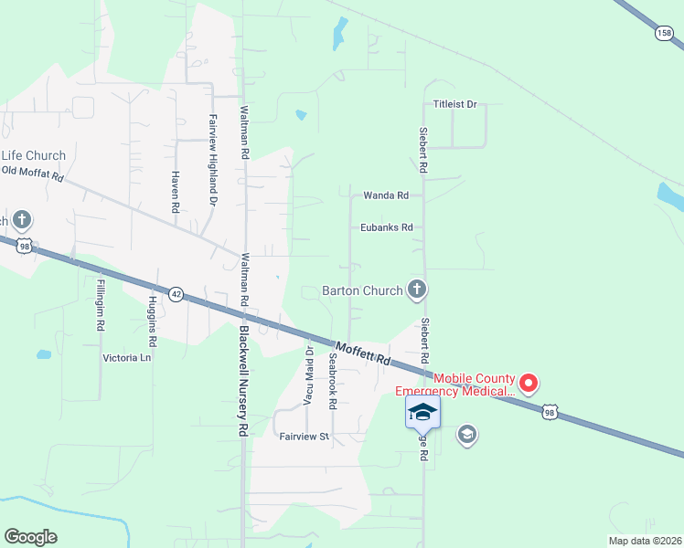 map of restaurants, bars, coffee shops, grocery stores, and more near 4925 Christopher Road in Wilmer
