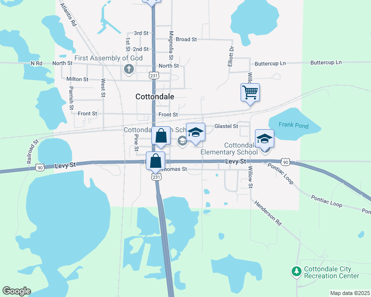 map of restaurants, bars, coffee shops, grocery stores, and more near 2680 Levy Street in Cottondale