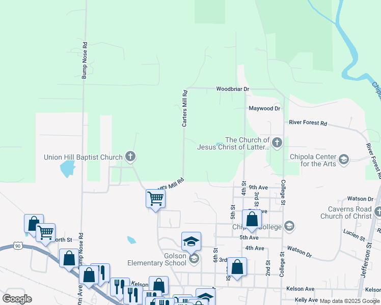map of restaurants, bars, coffee shops, grocery stores, and more near 3132 Carters Mill Road in Marianna