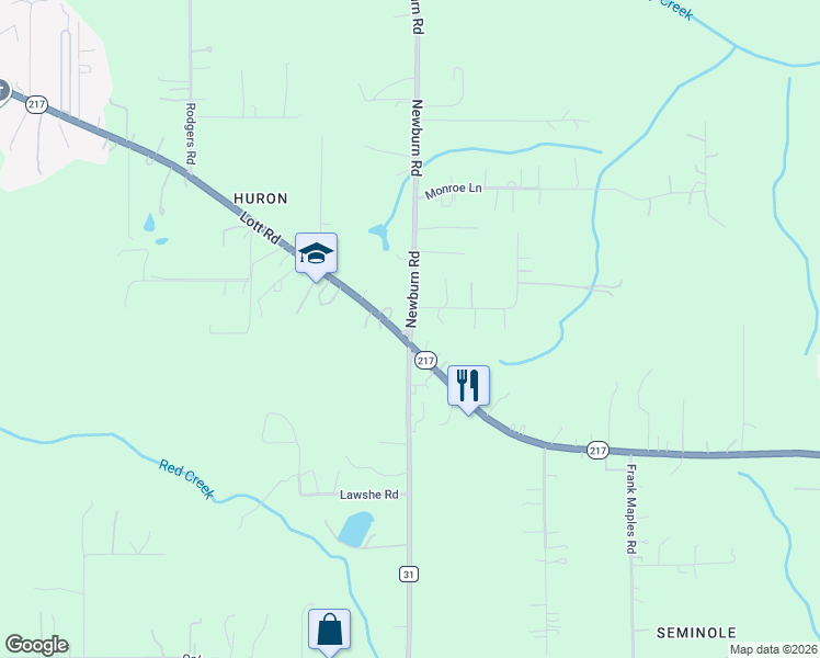 map of restaurants, bars, coffee shops, grocery stores, and more near 4934 Newburn Road in Mobile County