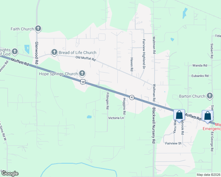 map of restaurants, bars, coffee shops, grocery stores, and more near 10724 Moffett Rd in Mobile