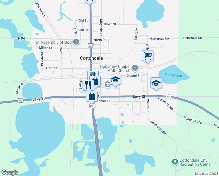 map of restaurants, bars, coffee shops, grocery stores, and more near 2680 Levy Street in Cottondale