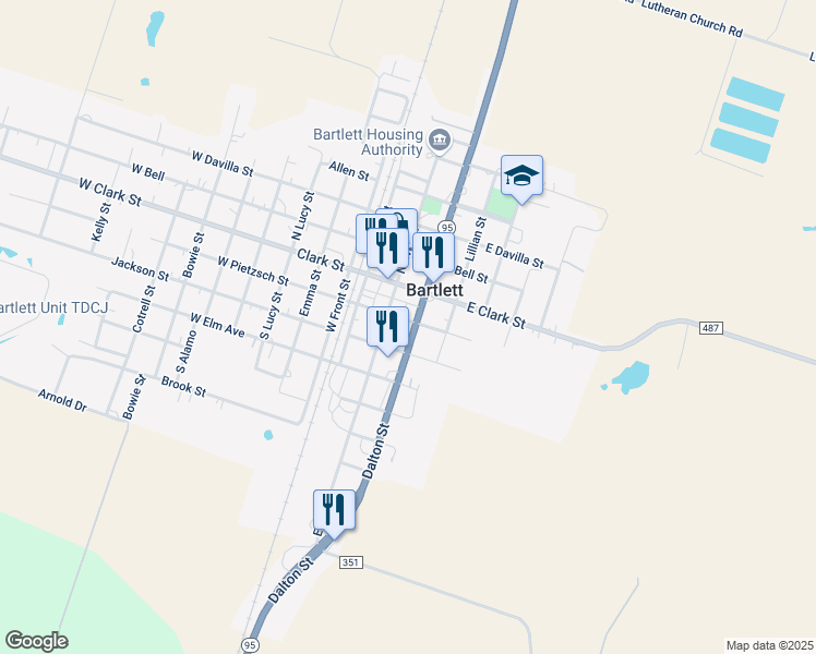 map of restaurants, bars, coffee shops, grocery stores, and more near 205 Dalton Street in Bartlett