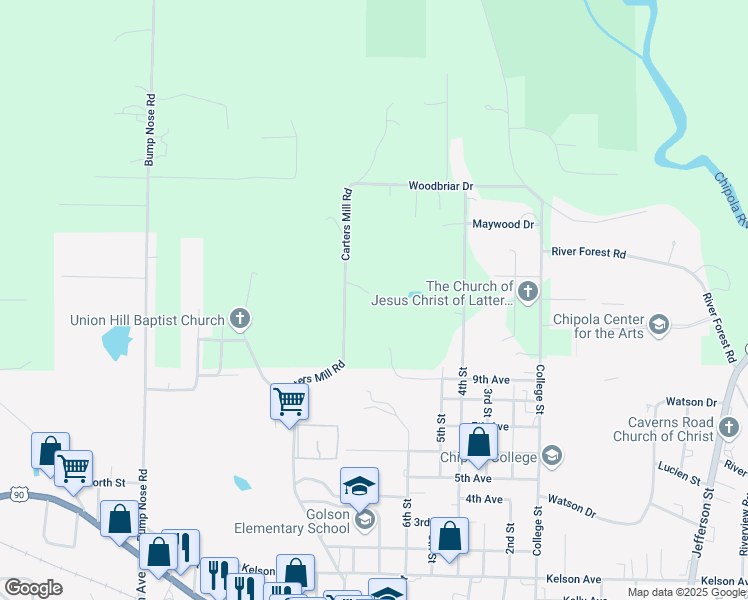 map of restaurants, bars, coffee shops, grocery stores, and more near 3132 Carters Mill Road in Marianna