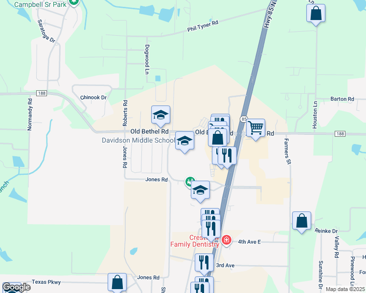 map of restaurants, bars, coffee shops, grocery stores, and more near 6261 Old Bethel Road in Crestview