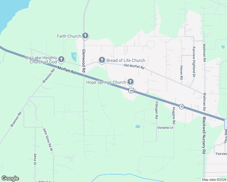 map of restaurants, bars, coffee shops, grocery stores, and more near 11451 Moffett Road in Wilmer