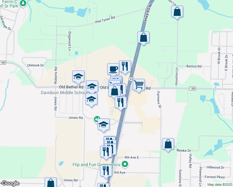 map of restaurants, bars, coffee shops, grocery stores, and more near 1332 North Ferdon Boulevard in Crestview