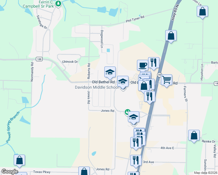 map of restaurants, bars, coffee shops, grocery stores, and more near 6230 Old Bethel Road in Crestview