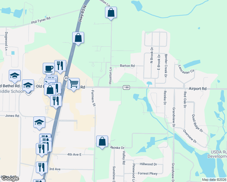 map of restaurants, bars, coffee shops, grocery stores, and more near 2906 Airport Road in Crestview