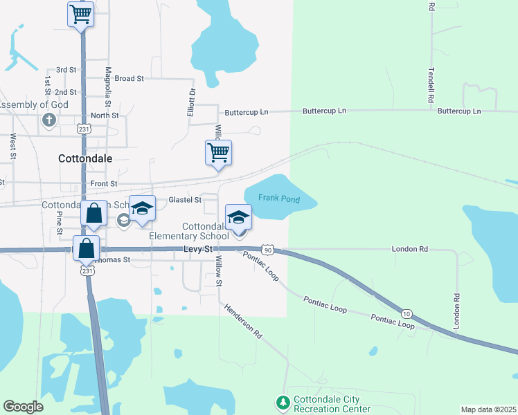 map of restaurants, bars, coffee shops, grocery stores, and more near 2766 Levy Street in Cottondale
