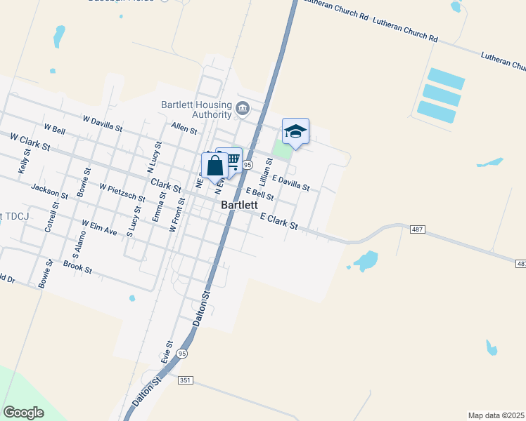 map of restaurants, bars, coffee shops, grocery stores, and more near 445 East Bell Street in Bartlett