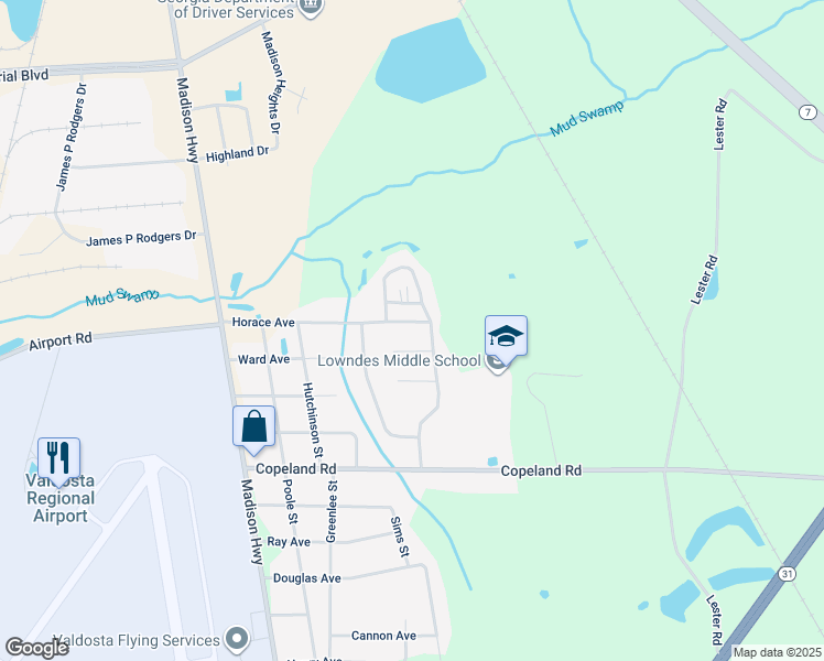 map of restaurants, bars, coffee shops, grocery stores, and more near 1942 Horace Avenue in Valdosta
