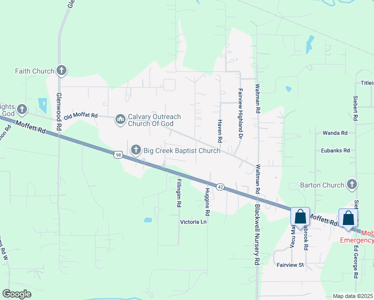 map of restaurants, bars, coffee shops, grocery stores, and more near 11221 Travis Way in Wilmer