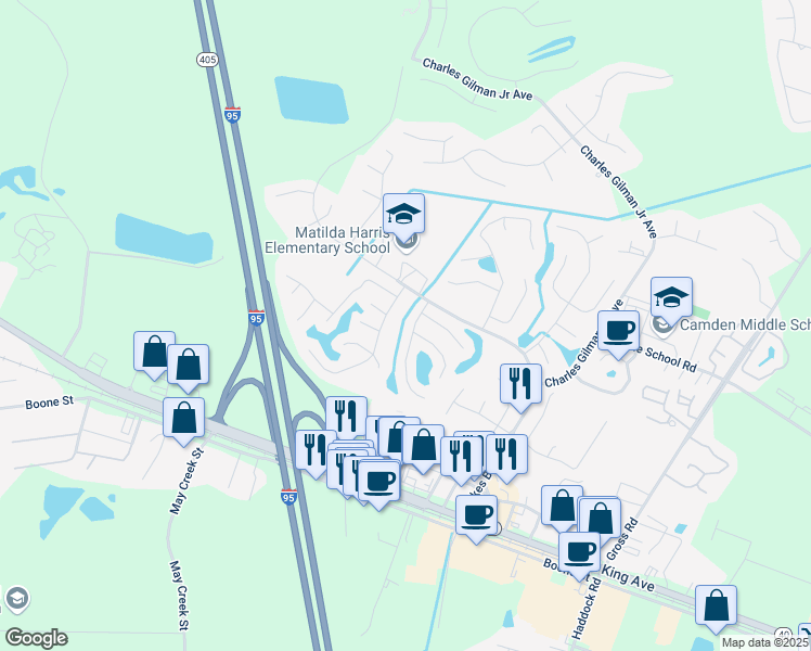 map of restaurants, bars, coffee shops, grocery stores, and more near 113 Lake Jordan Boulevard in Kingsland