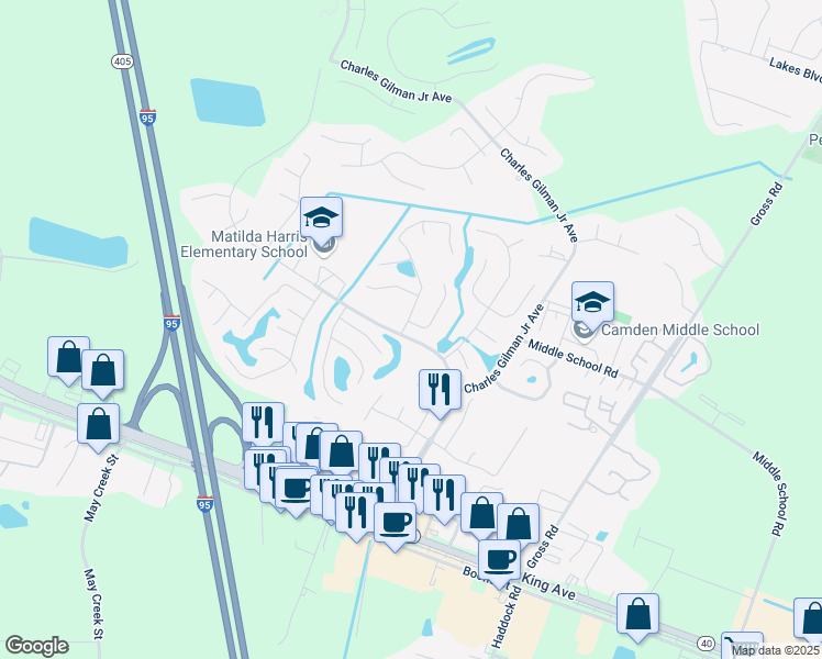 map of restaurants, bars, coffee shops, grocery stores, and more near 101 Lake Wellington Drive in Kingsland