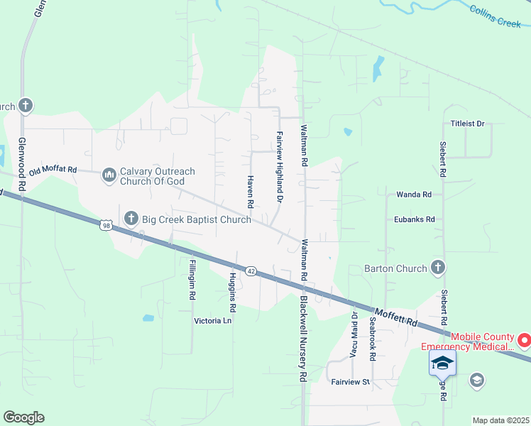 map of restaurants, bars, coffee shops, grocery stores, and more near 4970 Fairview Highland Drive in Wilmer