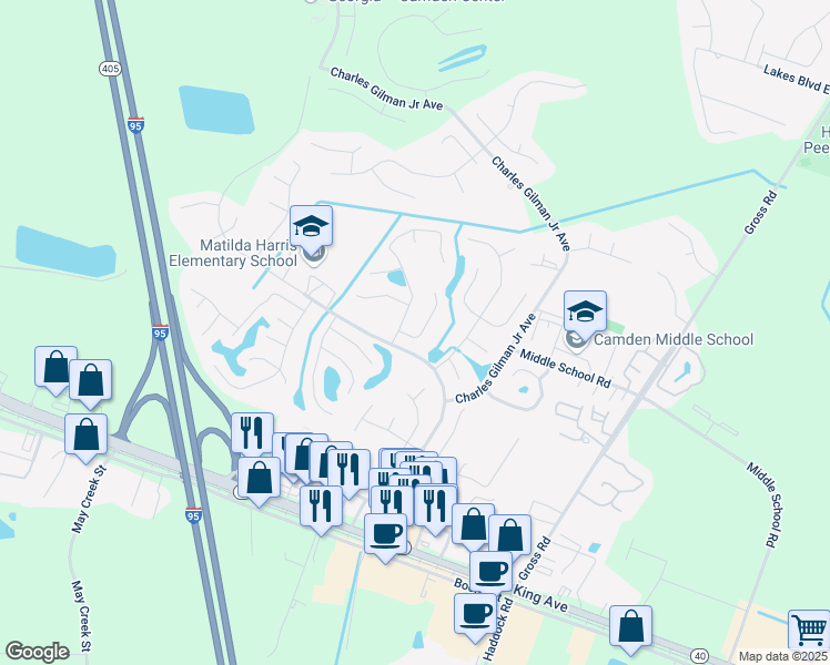 map of restaurants, bars, coffee shops, grocery stores, and more near 101 Lake Wellington Drive in Kingsland
