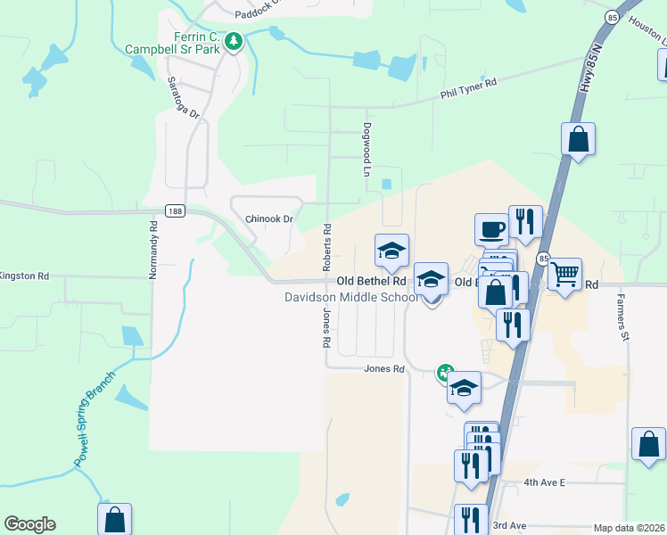 map of restaurants, bars, coffee shops, grocery stores, and more near 6216 Old Bethel Road in Crestview