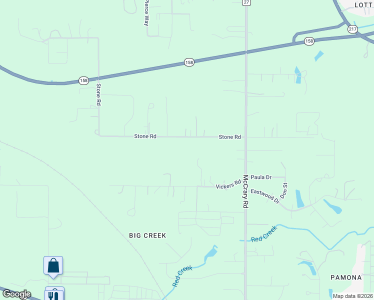 map of restaurants, bars, coffee shops, grocery stores, and more near 6641-6751 Stone Road in Semmes