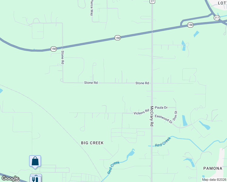 map of restaurants, bars, coffee shops, grocery stores, and more near 6641-6751 Stone Road in Semmes