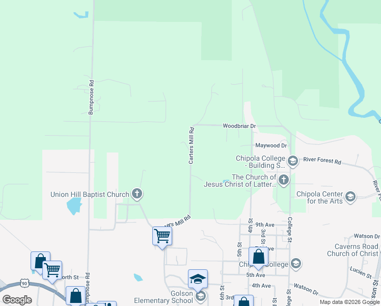 map of restaurants, bars, coffee shops, grocery stores, and more near 4249 Carters Mill Road in Marianna