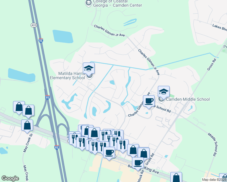 map of restaurants, bars, coffee shops, grocery stores, and more near 110 Lake Wellington Drive in Kingsland