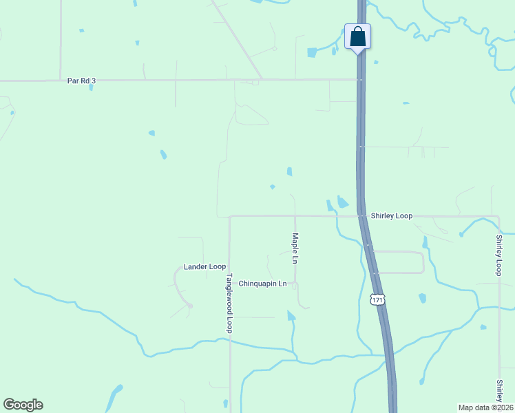 map of restaurants, bars, coffee shops, grocery stores, and more near Tanglewood Loop in DeRidder
