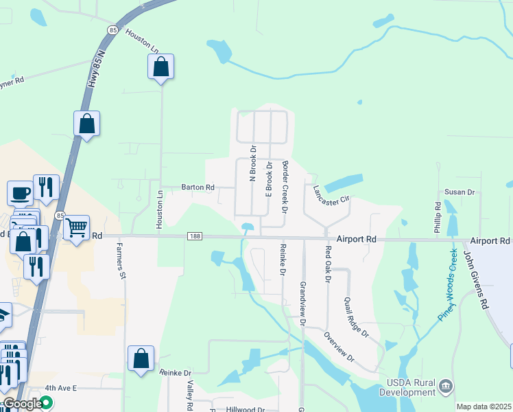 map of restaurants, bars, coffee shops, grocery stores, and more near 5604 North Brook Drive in Crestview